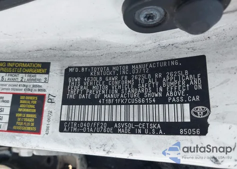 2012 Toyota Camry Se from USA, damaged, VIN 4T1BF1FK7CU566154